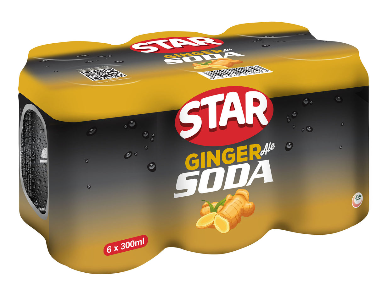 Star Ginger Soda Carbonated Soft Drink 300ml, Pack of 6